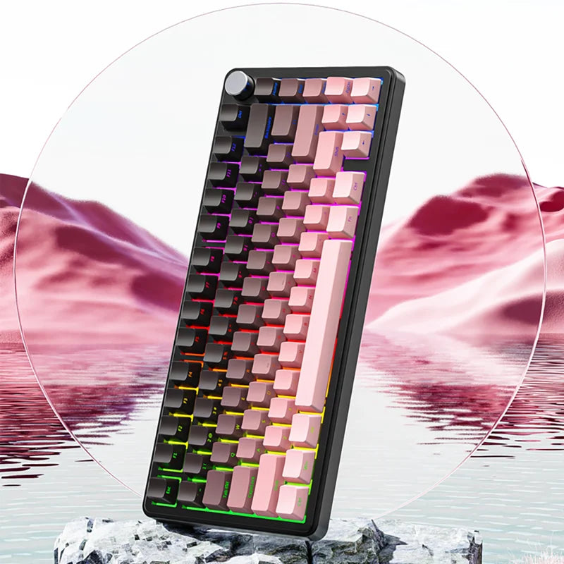 Attack Shark X85 Mechanical Keyboard RGB 3 Mode Wireless Bluetooth Hot-Swappable Sideway Keycaps Gaming Backlight Aluminum Knob