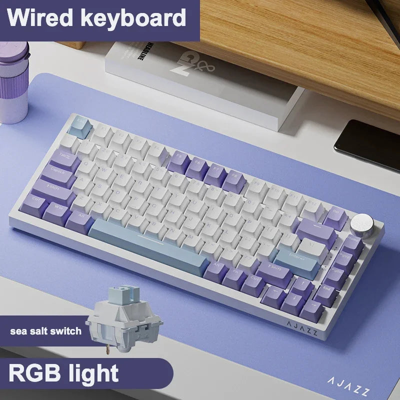 Ajazz Ak820 Mechanical Keyboard Customized Wired/Wireless 3-Mode Hot-Swap Soft Gasket Structure Rgb Backlit 75% Layout Portable