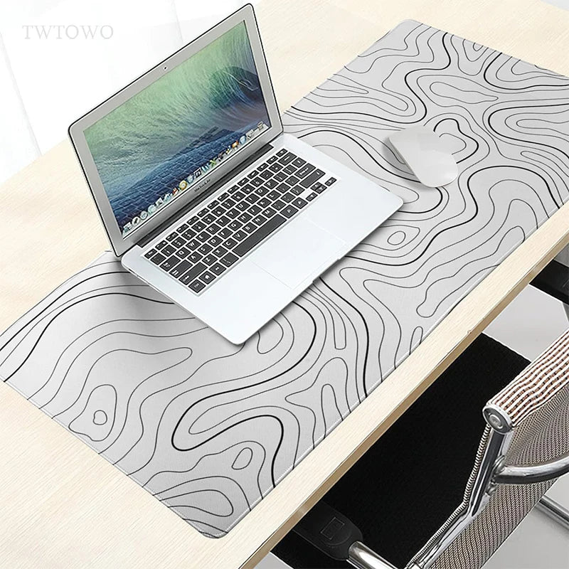 Mouse Pad Gamer White Contour Lines XL HD Custom New Mousepad XXL MousePads Natural Rubber Office Mouse Mats Desktop Mouse Pad