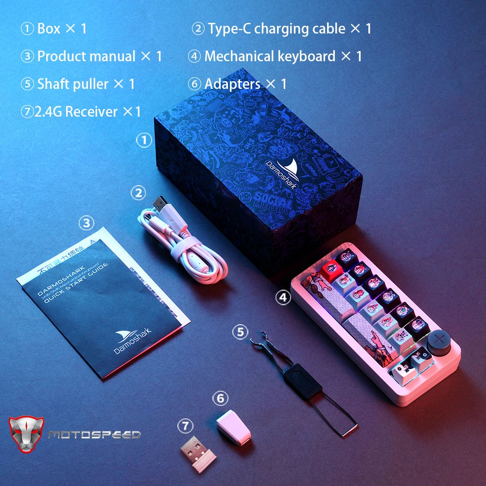 Motospeed Darmoshark SK16 Numeric Keypad Hot Swap Wireless Tri Mode Mechanical Keyboard Huano Switch 16 Keys Zodiac keycap