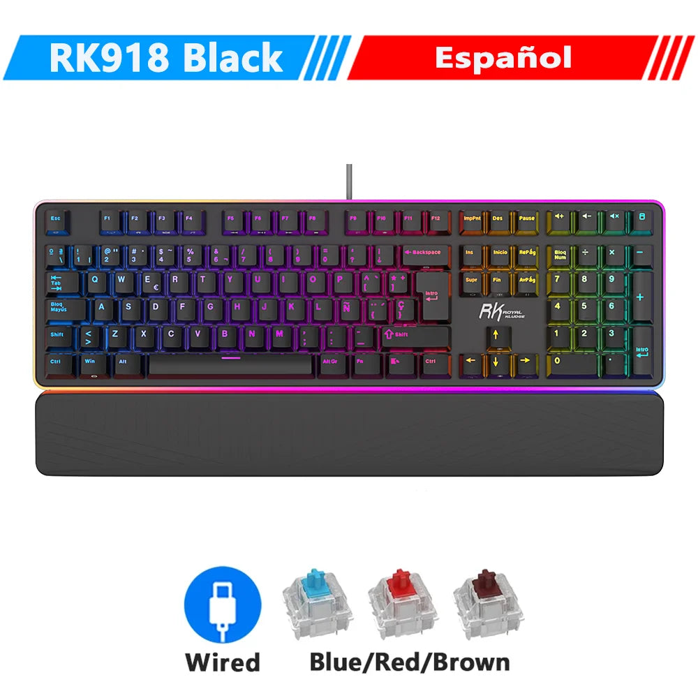 RK ROYAL KLUDGE RK918 Wired Mechanical Keyboard 108 Keys 100% RGB Backlit Gaming Keyboard with Large LED Sorrounding Side Lamp