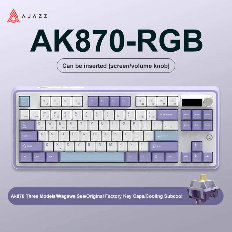 NEW AJAZZ AK870 Tri-mode RGB Bluetooth 2.4GHz Wireless Gaming Mechanical Keyboard with USB Wired 87 Keys Hot Swap for PC Laptop