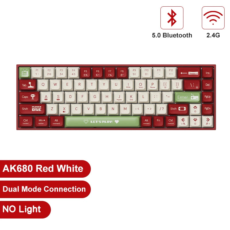 AJAZZ AK680 Gaming Mechanical Keyboard ABS Keycap 68 Keys Wired Wireless Bluetooth Keyboard Hot Swap Custom Gasket for Pc Laptop