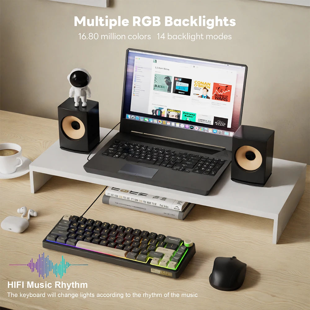 RK Royal Kludge R65 Gasket Wired Mechanical Keyboard 66 Key 65% RGB Backlit Hot-swappable Gamer Keyboard with MDA PBT Keycaps