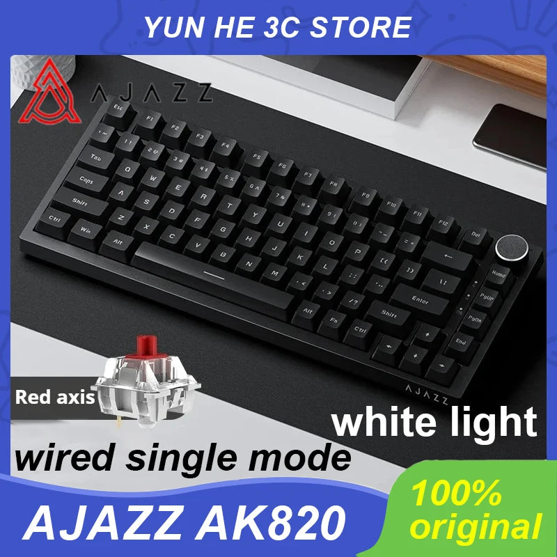 Ajazz Ak820 Mechanical Keyboard Wired USB 75% White Light Gasket Full Key Hot Swap Esports Gaming Keyboard Custom for Pc Laptop