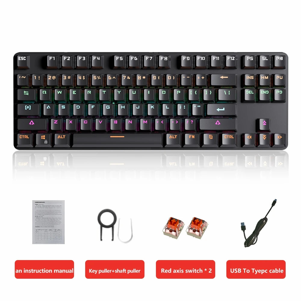 MUCAI 87 Key USB Wired Mechanical Keyboard LED Backlit Axis Gaming Mechanical Keyboard  Red Switches For Desktop