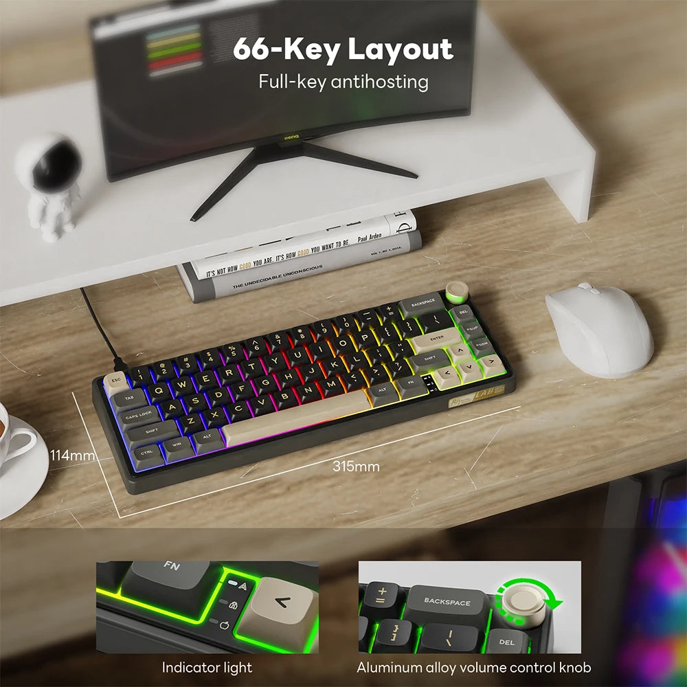 RK Royal Kludge R65 Gasket Wired Mechanical Keyboard 66 Key 65% RGB Backlit Hot-swappable Gamer Keyboard with MDA PBT Keycaps