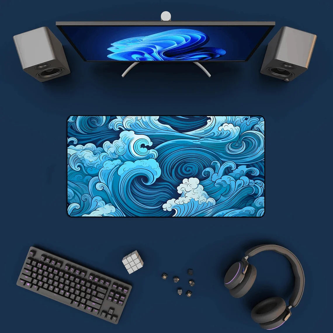 Japanese Blue Waves Mouse Pad Desk Mat Art XXL Gaming Mouse Pad office Mousepad 900x400 Nature Rubber Table Mat desk Accessories