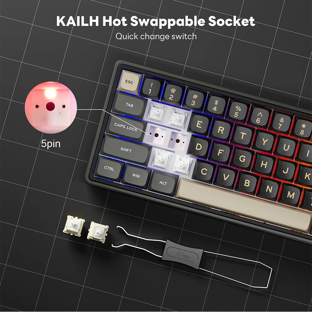 RK Royal Kludge R65 Gasket Wired Mechanical Keyboard 66 Key 65% RGB Backlit Hot-swappable Gamer Keyboard with MDA PBT Keycaps