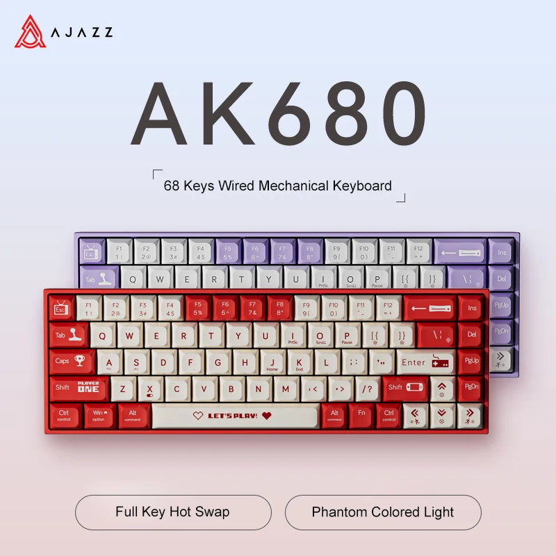 AJAZZ AK680 Gaming Mechanical Keyboard ABS Keycap 68 Keys Wired Wireless Bluetooth Keyboard Hot Swap Custom Gasket for Pc Laptop