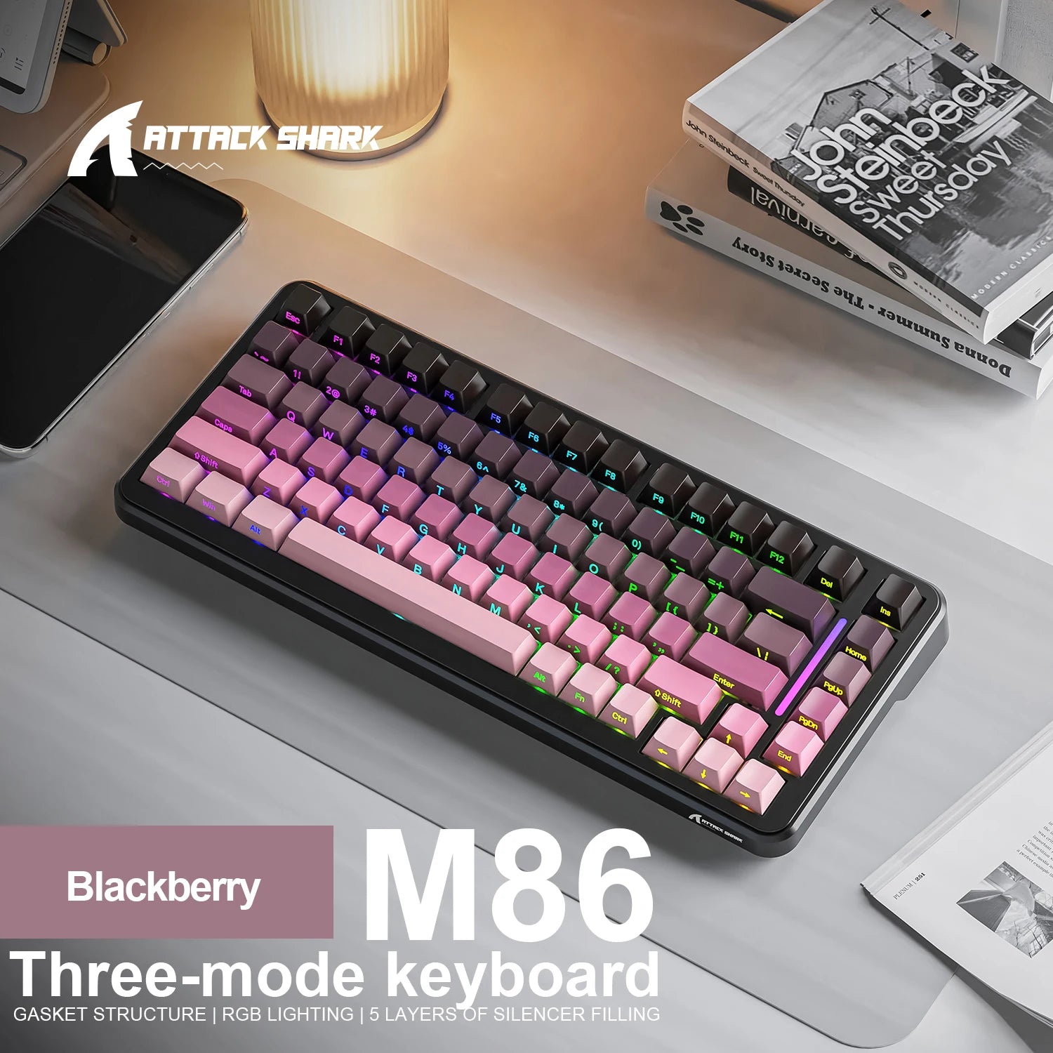 Attack Shark M86 RGB Wireless Mechanical Keyboard Bluetooth Side Carved E-Sports Game Keyboard full-key hot-swap