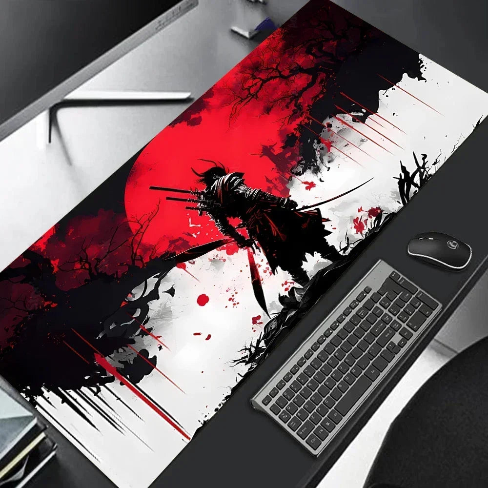 Japan Samurai Black Mouse Pad Large Computer Gamer Table Mat Laptop Desk Mats PC Mousepad 900x400 Non-slip Rubber keyboard Pads