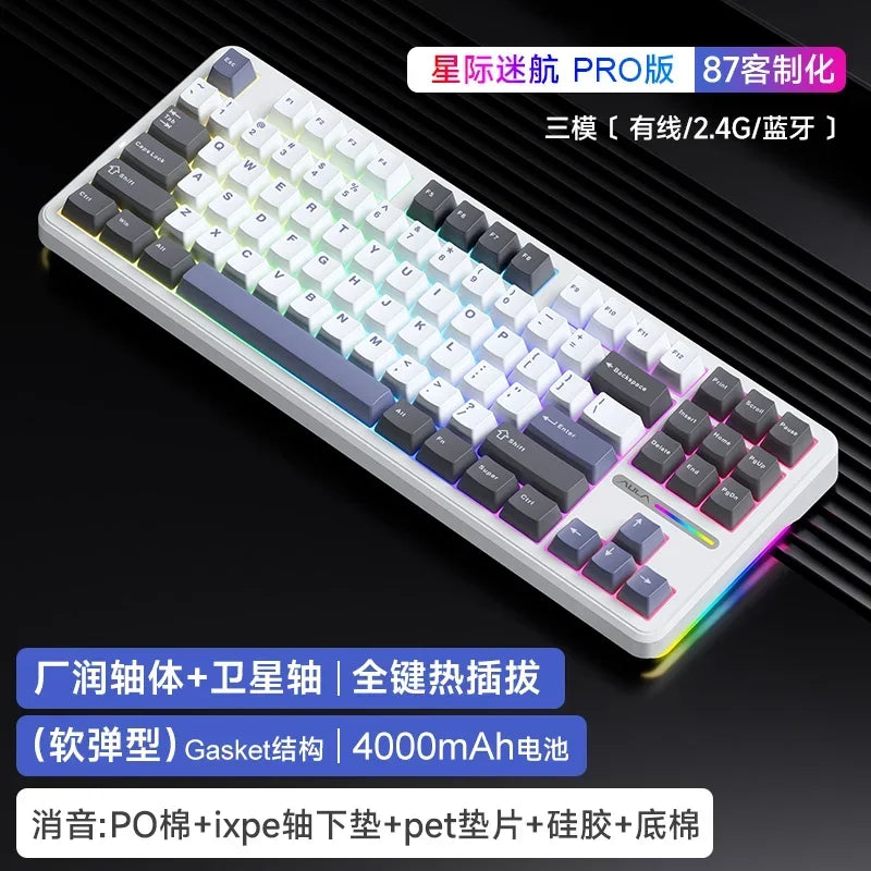 Aula F87 Pro Mechanical Keyboard 2.4g/Usb/Bluetooth Tri Mode Customized Keyboard 87 Key Hotswap Rgb Pbt Gaming Keyboard For Pc