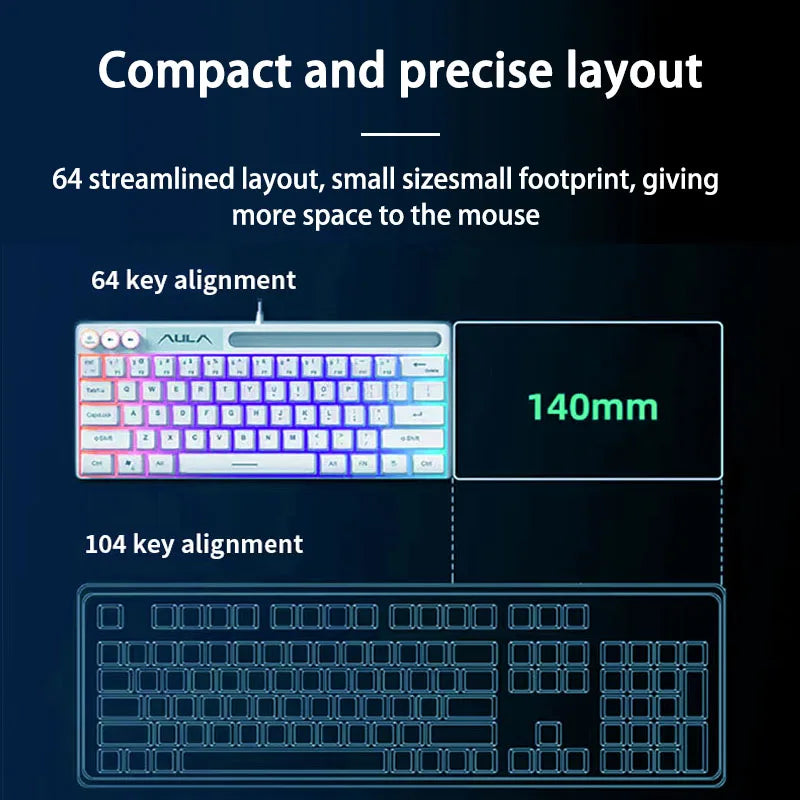 AULA F3061 Mechanical Touch Feel Keyboard 61 Keys Wired Mini Keyboard RGB Backlight Keyboard Desktop  Laptop Game Keyboard