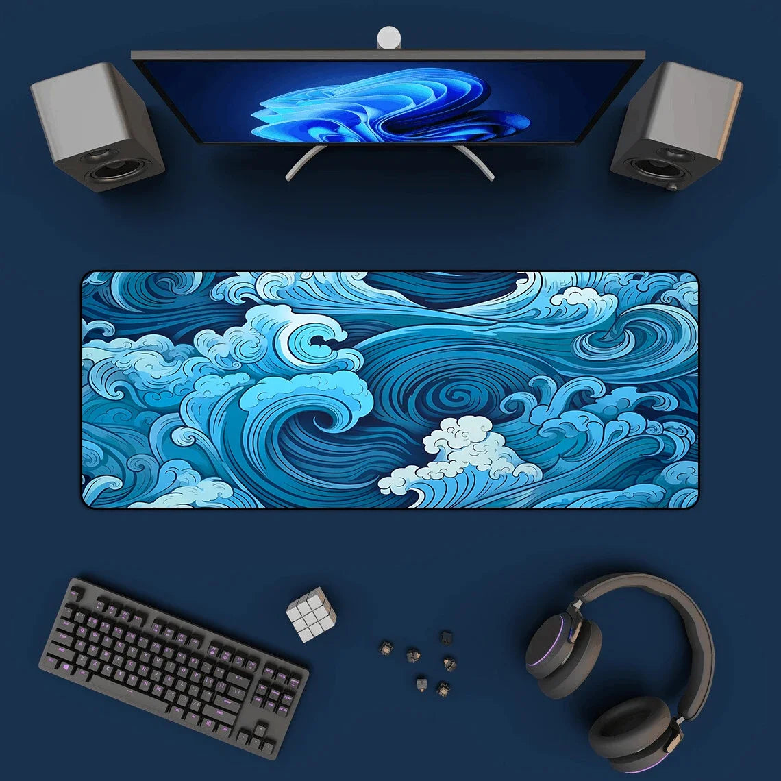 Japanese Blue Waves Mouse Pad Desk Mat Art XXL Gaming Mouse Pad office Mousepad 900x400 Nature Rubber Table Mat desk Accessories