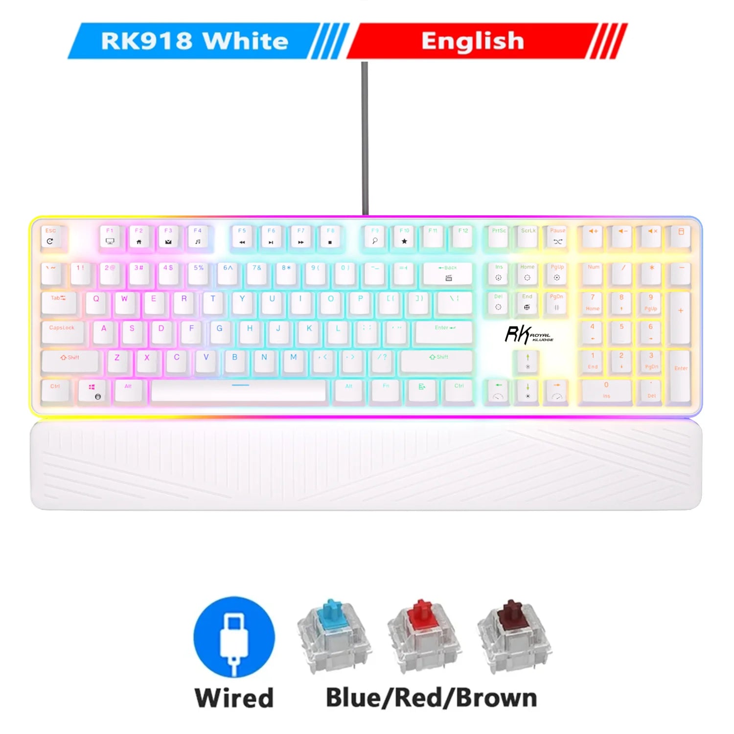 RK ROYAL KLUDGE RK918 Wired Mechanical Keyboard 108 Keys 100% RGB Backlit Gaming Keyboard with Large LED Sorrounding Side Lamp