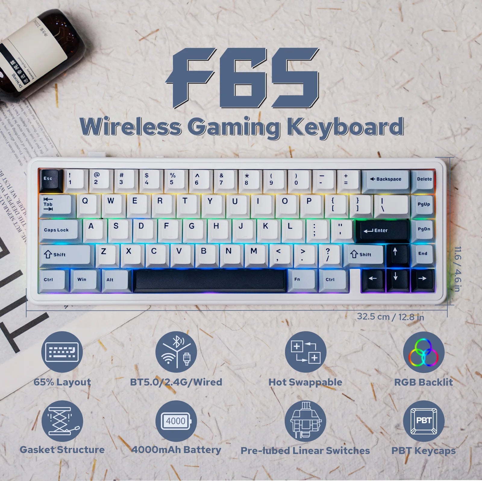 EPOMAKER x AULA F65 65% Layout Hot-Swap Gasket-mounted Wired Type-C/Bluetooth/2.4G Wireless Mechanical Keyboard for Mac/Win