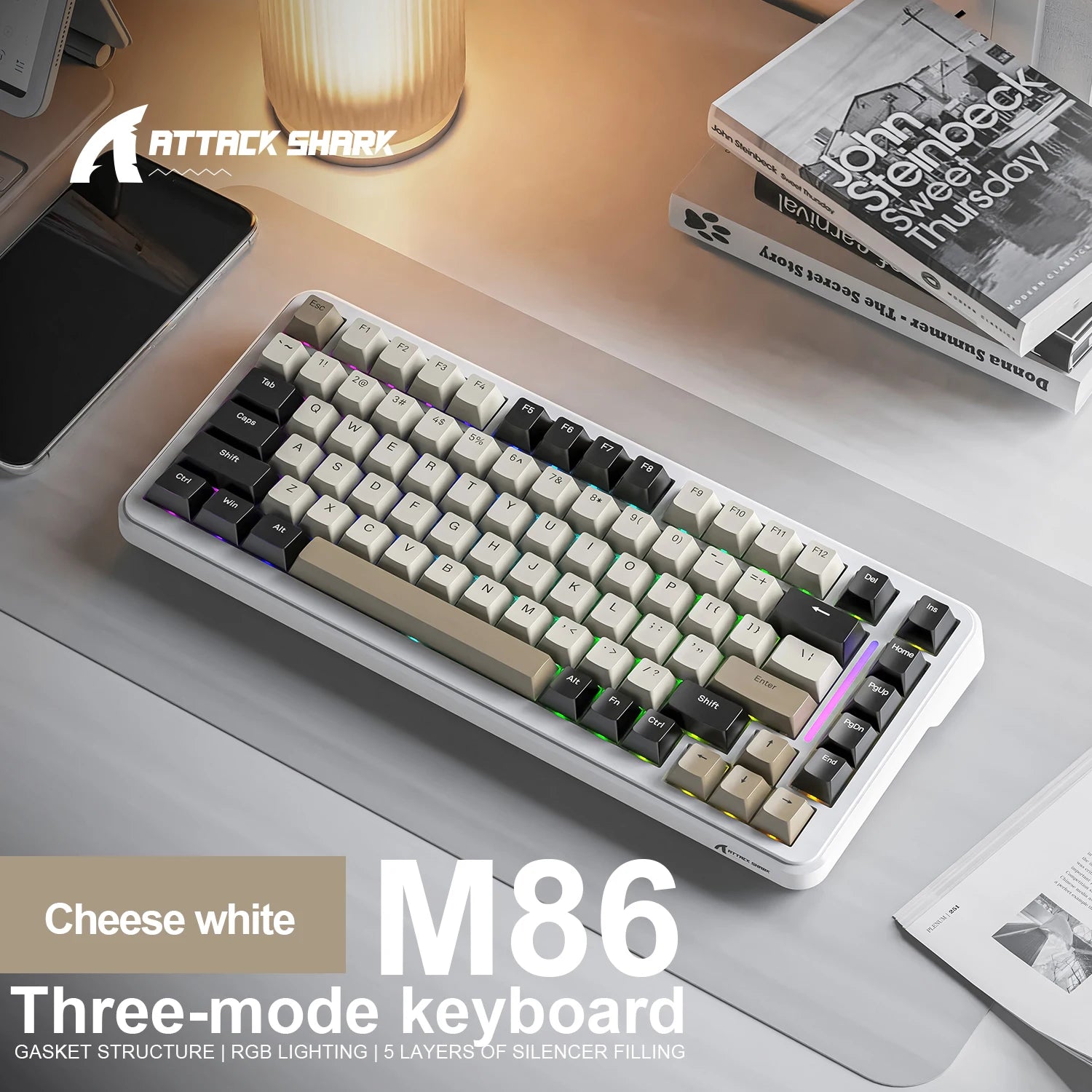 Attack Shark M86 RGB Wireless Mechanical Keyboard Bluetooth Side Carved E-Sports Game Keyboard full-key hot-swap