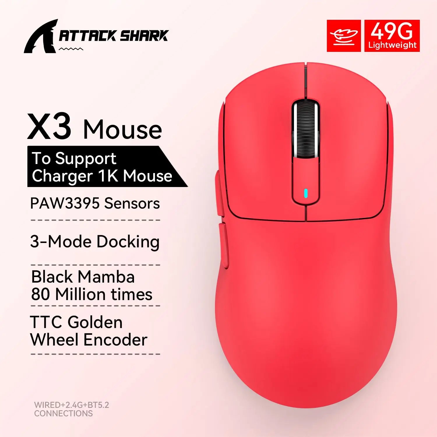 Attack Shark X3pro X3 Wireless Mouse, Macro Gaming Mouse,Lightweight Mouse,PixArt PAW3395 650IPS 26000dpi,Mouse for pad/pc/mac