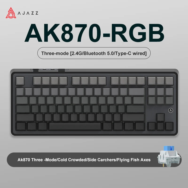 NEW AJAZZ AK870 Tri-mode RGB Bluetooth 2.4GHz Wireless Gaming Mechanical Keyboard with USB Wired 87 Keys Hot Swap for PC Laptop