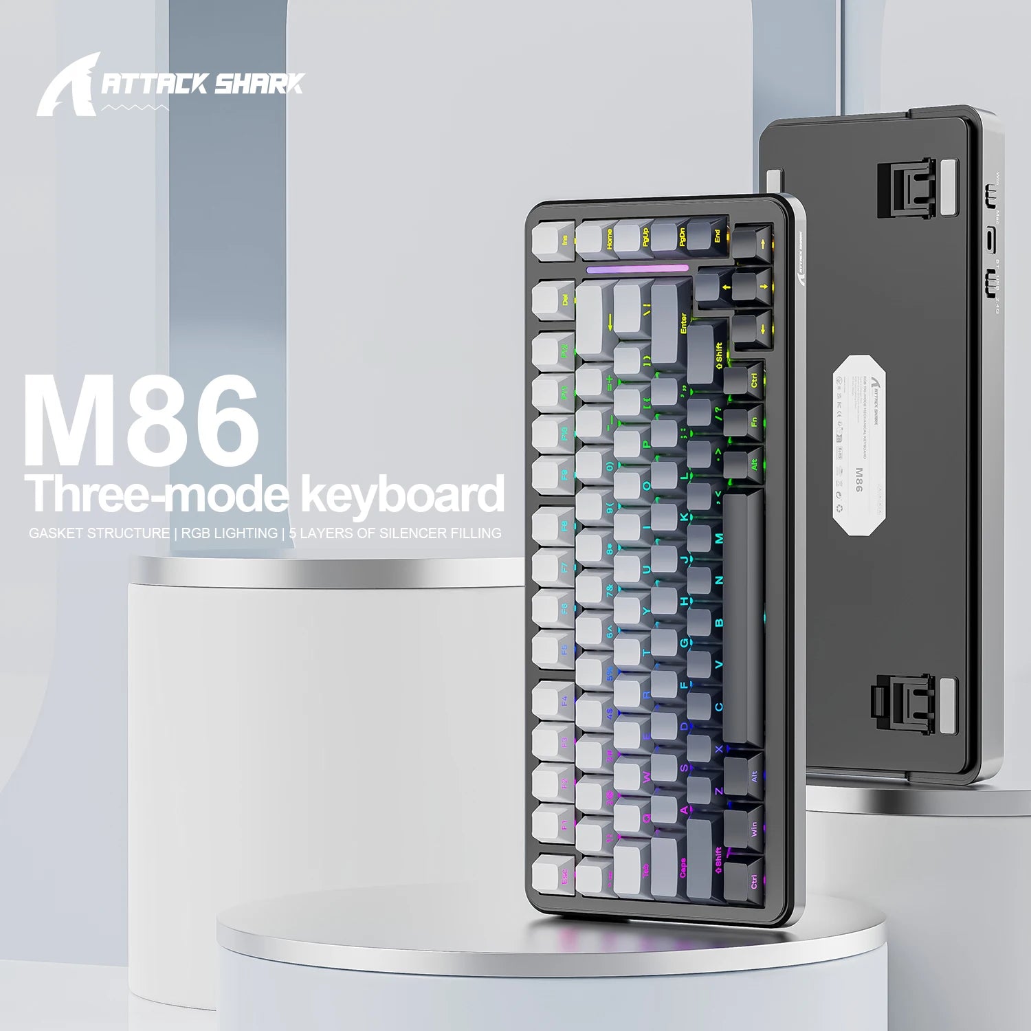 Attack Shark M86 RGB Wireless Mechanical Keyboard Bluetooth Side Carved E-Sports Game Keyboard full-key hot-swap