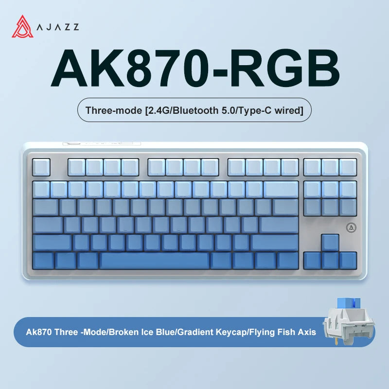 NEW AJAZZ AK870 Tri-mode RGB Bluetooth 2.4GHz Wireless Gaming Mechanical Keyboard with USB Wired 87 Keys Hot Swap for PC Laptop