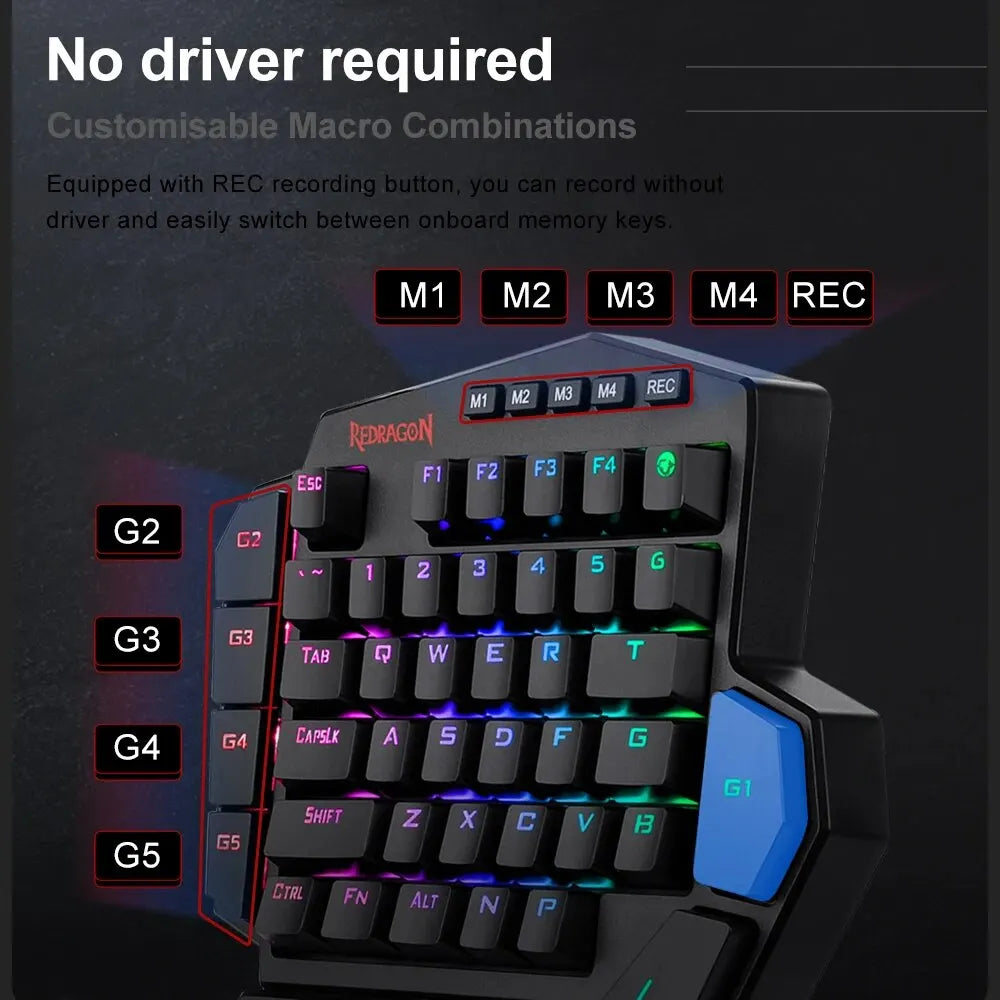 REDRAGON DITI K585 RGB 42 Key One-handed USB Mechanical Gaming Wired Keyboard Blue Switch 42 Keys Gamer for Computer PC Laptop