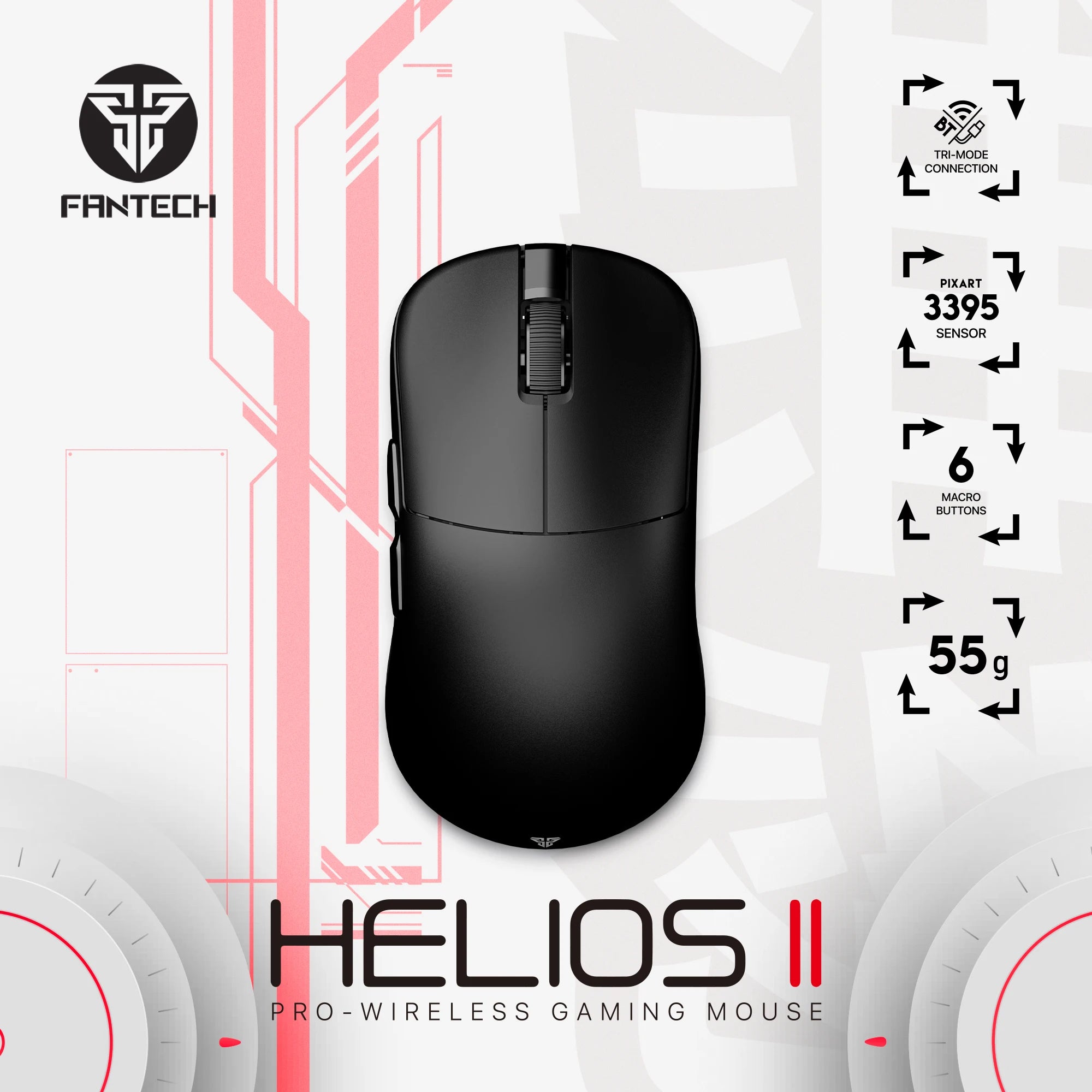 FANTECH HELIOS II XD3 V3 Wireless Gaming Mouse PAW3395 26000DPI Ultralight 55g TTC Gold Switch Mice For Laptop PC Gamer