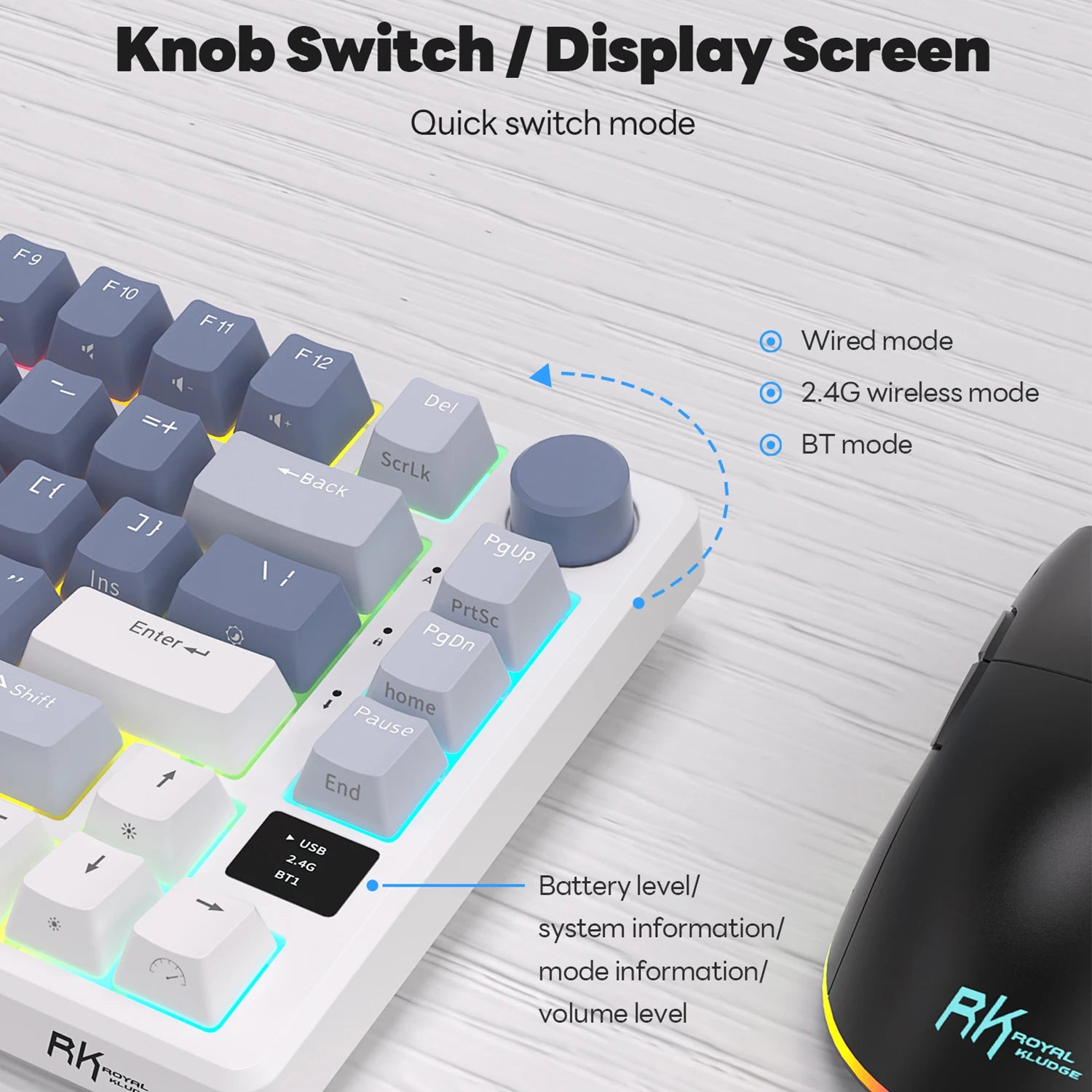 RK ROYAL KLUDGE M75 Gasket Mechanical Keyboard 2.4G Wireless/Bluetooth/USB 75% RGB Hot-Swappable Gaming Keyboard with Display