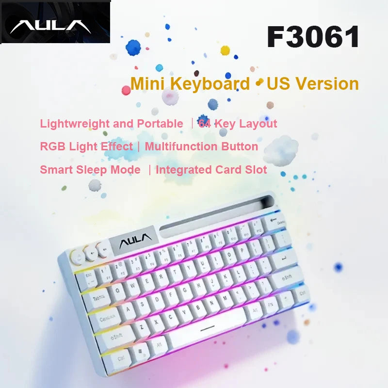 AULA F3061 Mechanical Touch Feel Keyboard 61 Keys Wired Mini Keyboard RGB Backlight Keyboard Desktop  Laptop Game Keyboard