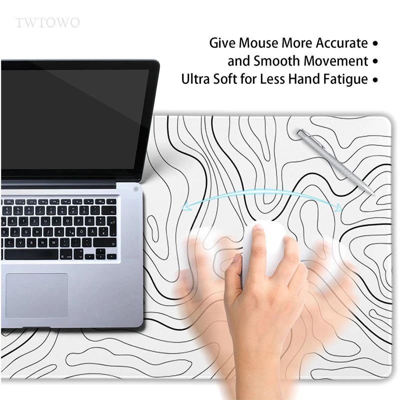 Mouse Pad Gamer White Contour Lines XL HD Custom New Mousepad XXL MousePads Natural Rubber Office Mouse Mats Desktop Mouse Pad