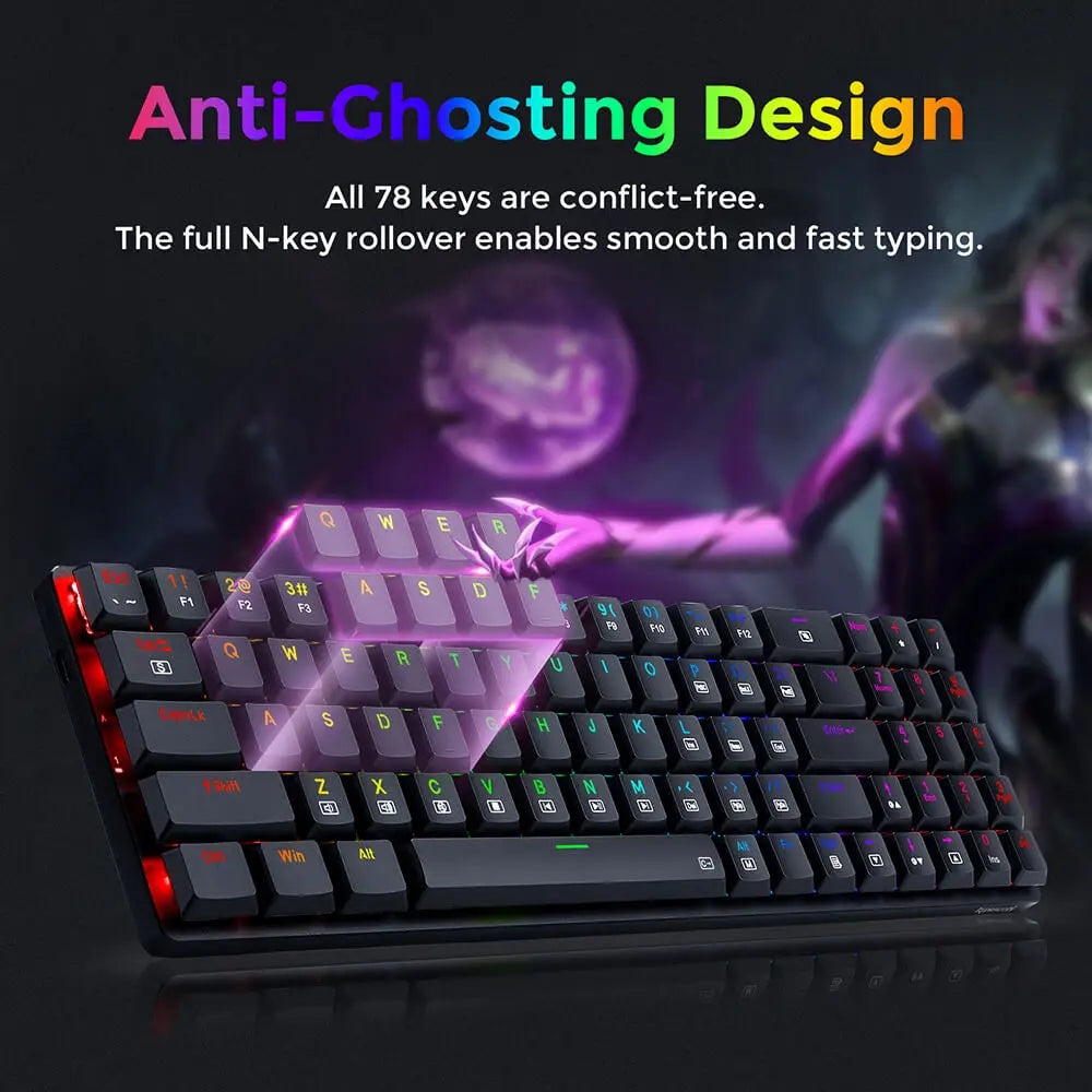 Redragon K626P-KB Ashe 78 Keys Wired RGB Compact Mechanical Keyboard Ultra-Thin with Numpad Blue Switch