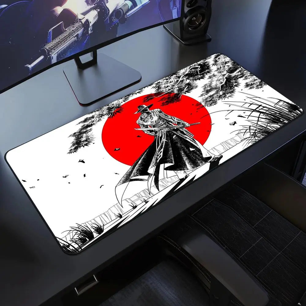 Japanese Samurai Desk Mat XXL Black and White Gaming keyboard mat large Oni Samurai extended deskpad Ghost of Tsushima Mousepad