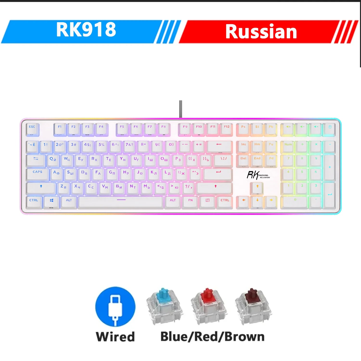 RK ROYAL KLUDGE RK918 Wired Mechanical Keyboard 108 Keys 100% RGB Backlit Gaming Keyboard with Large LED Sorrounding Side Lamp