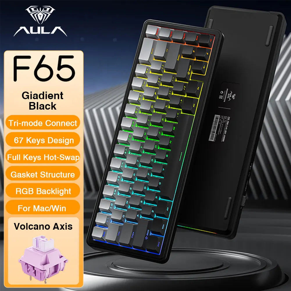 AULA F65 65% Layout Hot-Swap Gasket-mounted Wireless Mechanical Keyboard Macro Software RGB Mini Gaming Keyboard for Mac/Win