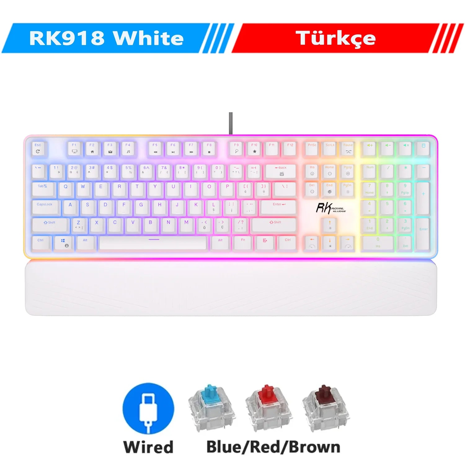 RK ROYAL KLUDGE RK918 Wired Mechanical Keyboard 108 Keys 100% RGB Backlit Gaming Keyboard with Large LED Sorrounding Side Lamp