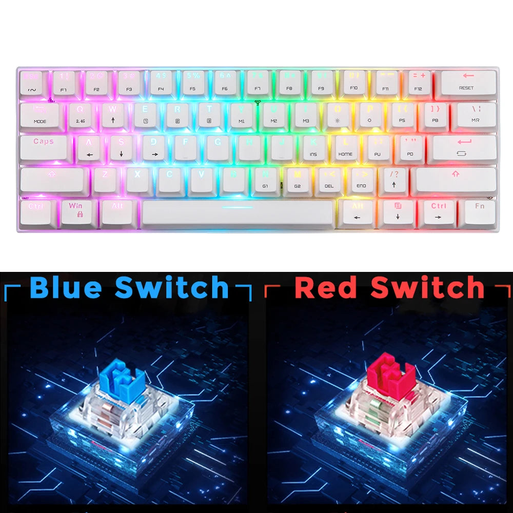 Motospeed SK62 Bluetooth Wireless Gaming Mechanical Keyboard 61 Keys RGB Backlight Blue Red Switch Macro Drive For Laptop PC