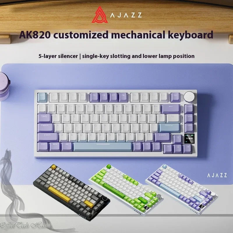 Ajazz Ak820 Mechanical Keyboard Customized Wired/Wireless 3-Mode Hot-Swap Soft Gasket Structure Rgb Backlit 75% Layout Portable