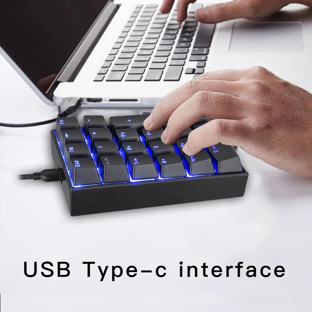 K23 Numeric Keypad 21 Keys USB Wired Numpad Gaming Mechanical Motospeed Keyboard LED Backlight Extended For PC Laptops