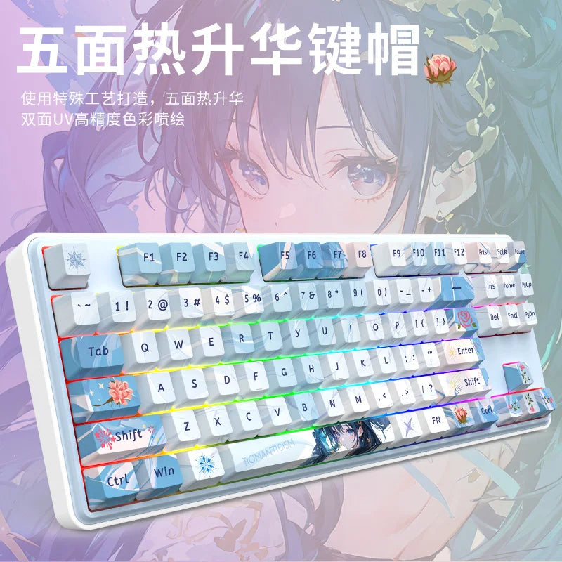 REDRAGON KS87 Mechanical Keyboard 3Mode 2.4G Wireless Bluetooth Anime Keyboard RGB PBT Customized Gaming Keyboard Girl's Gift